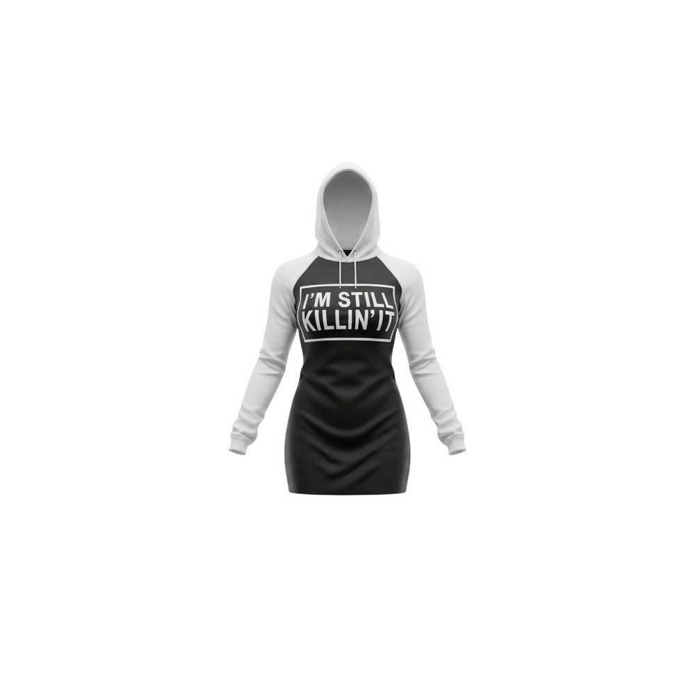 Rue21 Graphic Hoodie Dress Womens Large Black White I'm Still Killin' It Raglan
